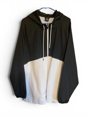 Athletic Works Men's Black and White Hooded Windbreaker Jacket Size XXL